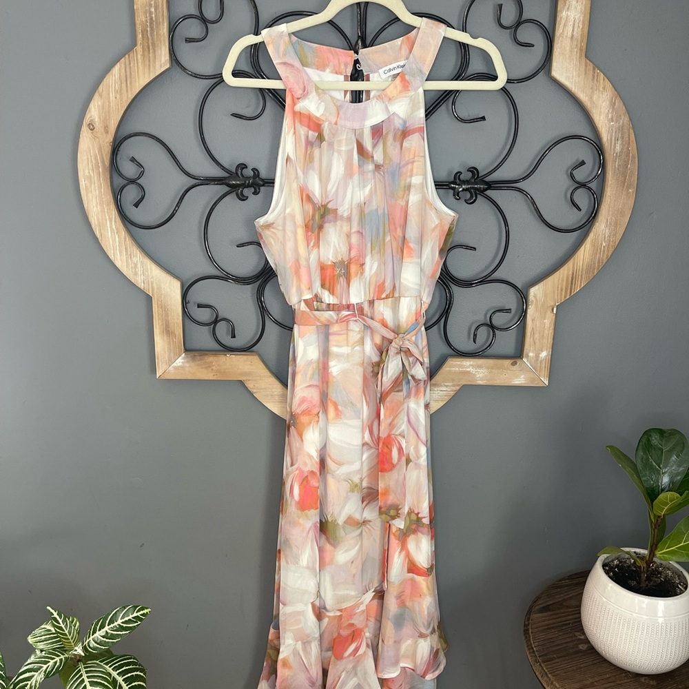 Calvin Klein Soft Pink and Cream Midi Dress